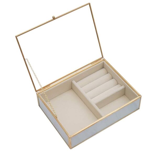 V-HANVER Modern  Clear Glass Jewelry Box with Velvet Tray / Excellent - Picture 2 of 10